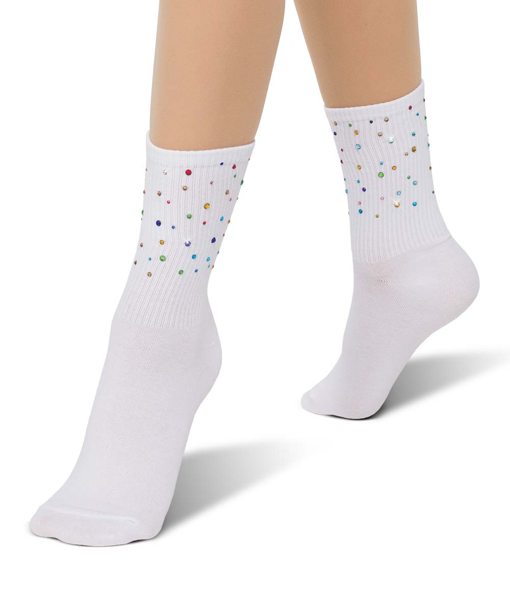S63Y White Rhinestone Socks