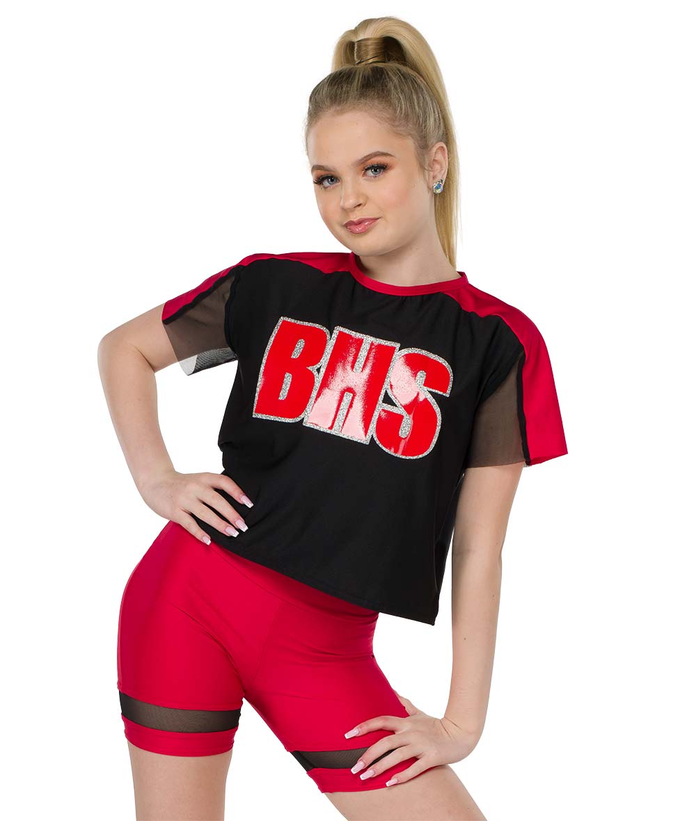 T2358 Mesh Sleeve Crop Top